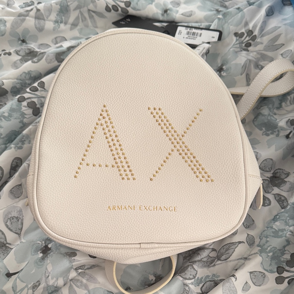 Armani Exchange Cream Backpack with Gold Details